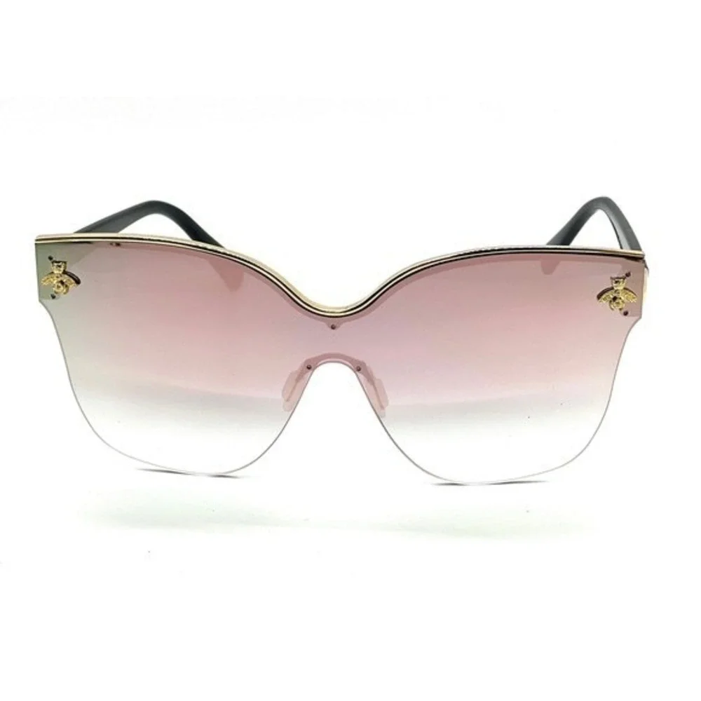 Oversized Sunglasses Pink Mirror Flat Lens‎ Fashion Rimless Shield Women Cat Eye